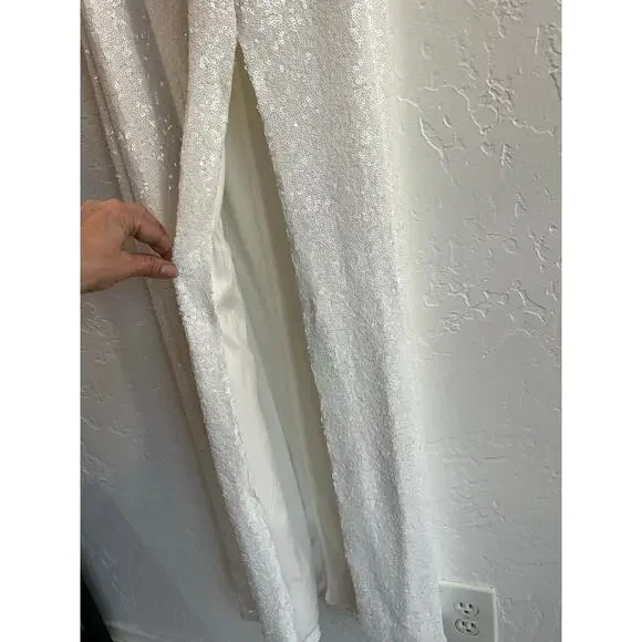 B. Smart White Sequin Gown with Slit & Adjustable Straps — Size 3/4, NWOT - Picture 7 of 16